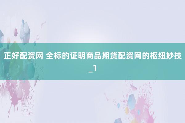 正好配资网 全标的证明商品期货配资网的枢纽妙技_1