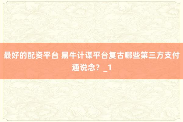 最好的配资平台 黑牛计谋平台复古哪些第三方支付通说念?_1